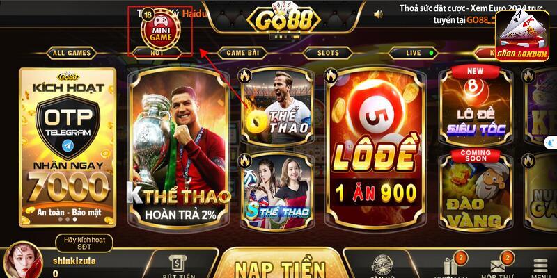 Chọn biểu tượng mini game để tham gia sảnh game