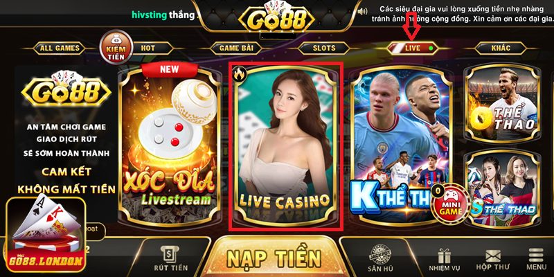 Thỏa sức lựa chọn nhiều tựa game live casino Go88 hấp dẫn