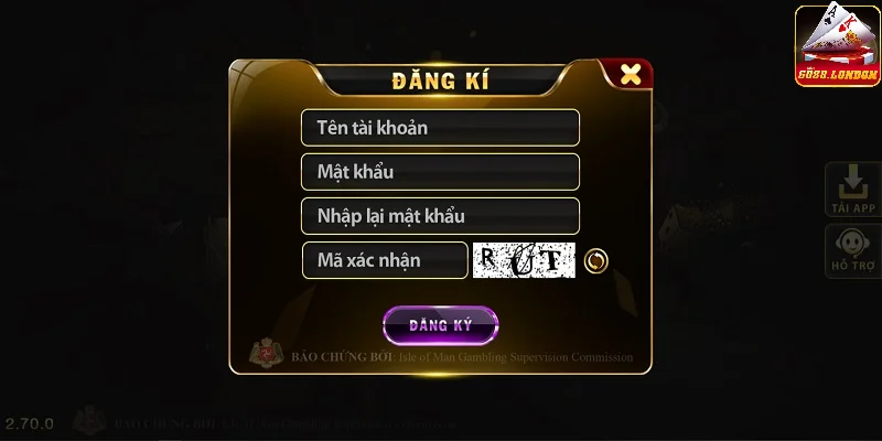 Biểu mẫu đăng ký tài khoản thành viên cổng game Go88