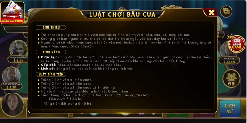 Luật chơi bầu cua online tại go88