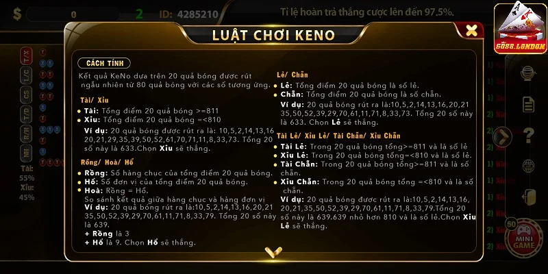 Luật chơi đơn giản cùng 3 cửa cược keno Go88 hấp dẫn